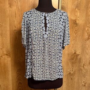 Blue Floral Print Short Sleeve Women's Top by Lucky Brand